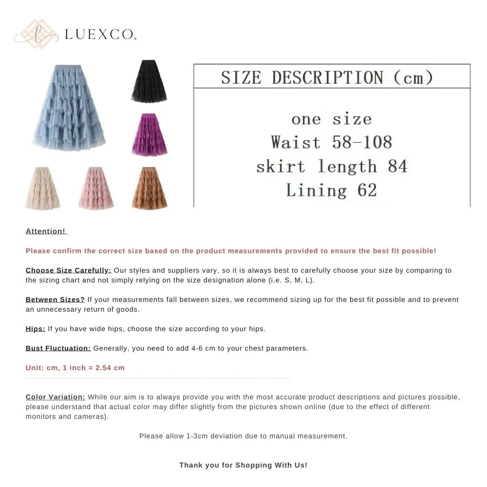 Luexco Layered Chiffon Mesh High Waist Skirt