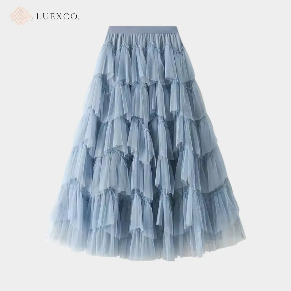 Luexco Layered Chiffon Mesh High Waist Skirt
