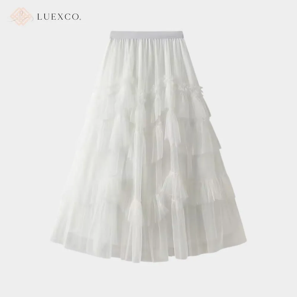 Luexco Layered Chiffon Mesh High Waist Skirt