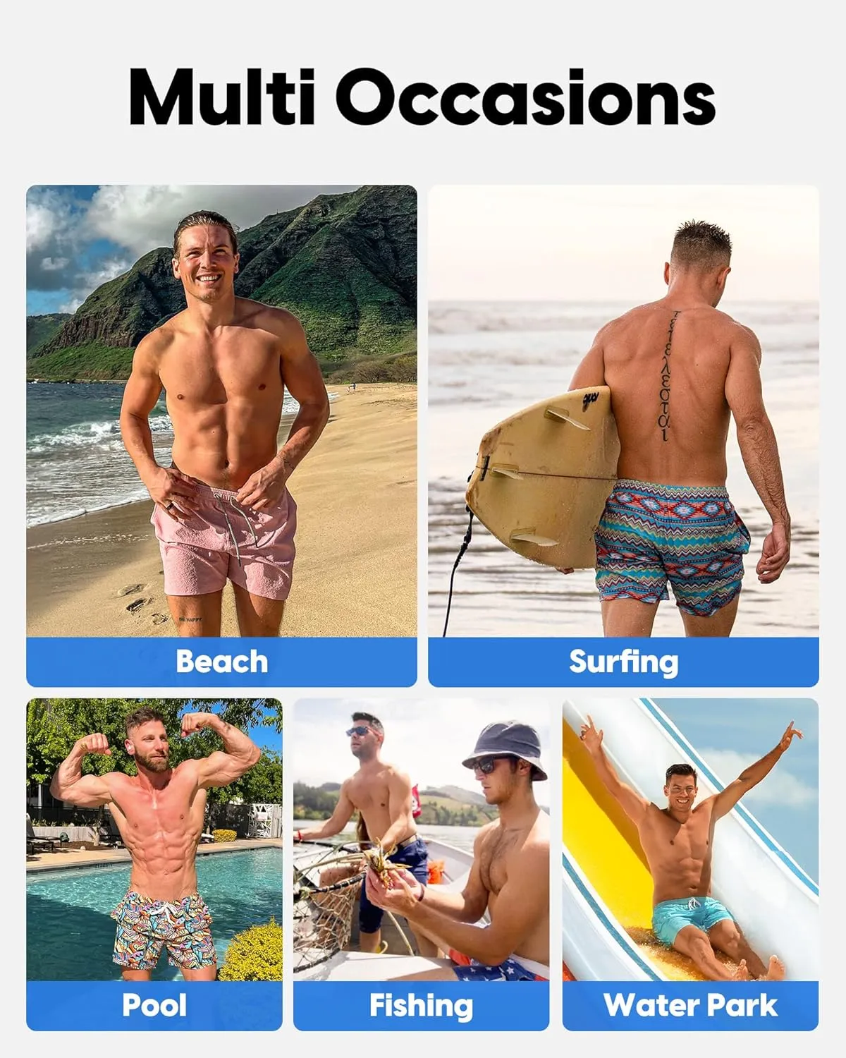 maamgic Men's Swim Trunks 5.5 inch Seersucker Beach Shorts Quick Dry Bathing Suits with Mesh Liner