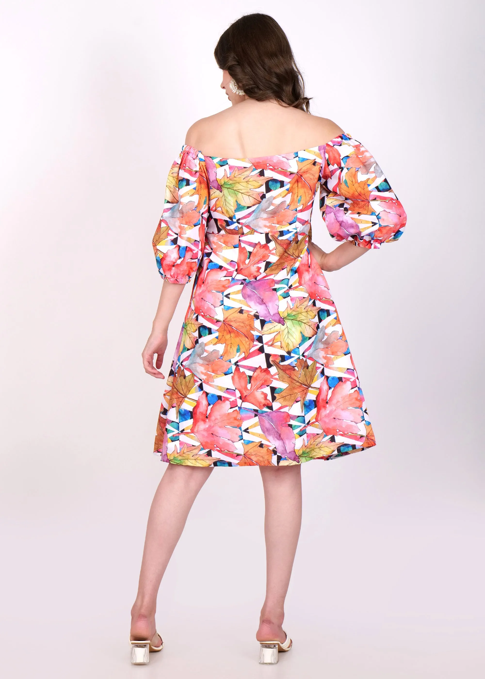 Magic Linnen Autumn Bloom Off-Shoulder Dress