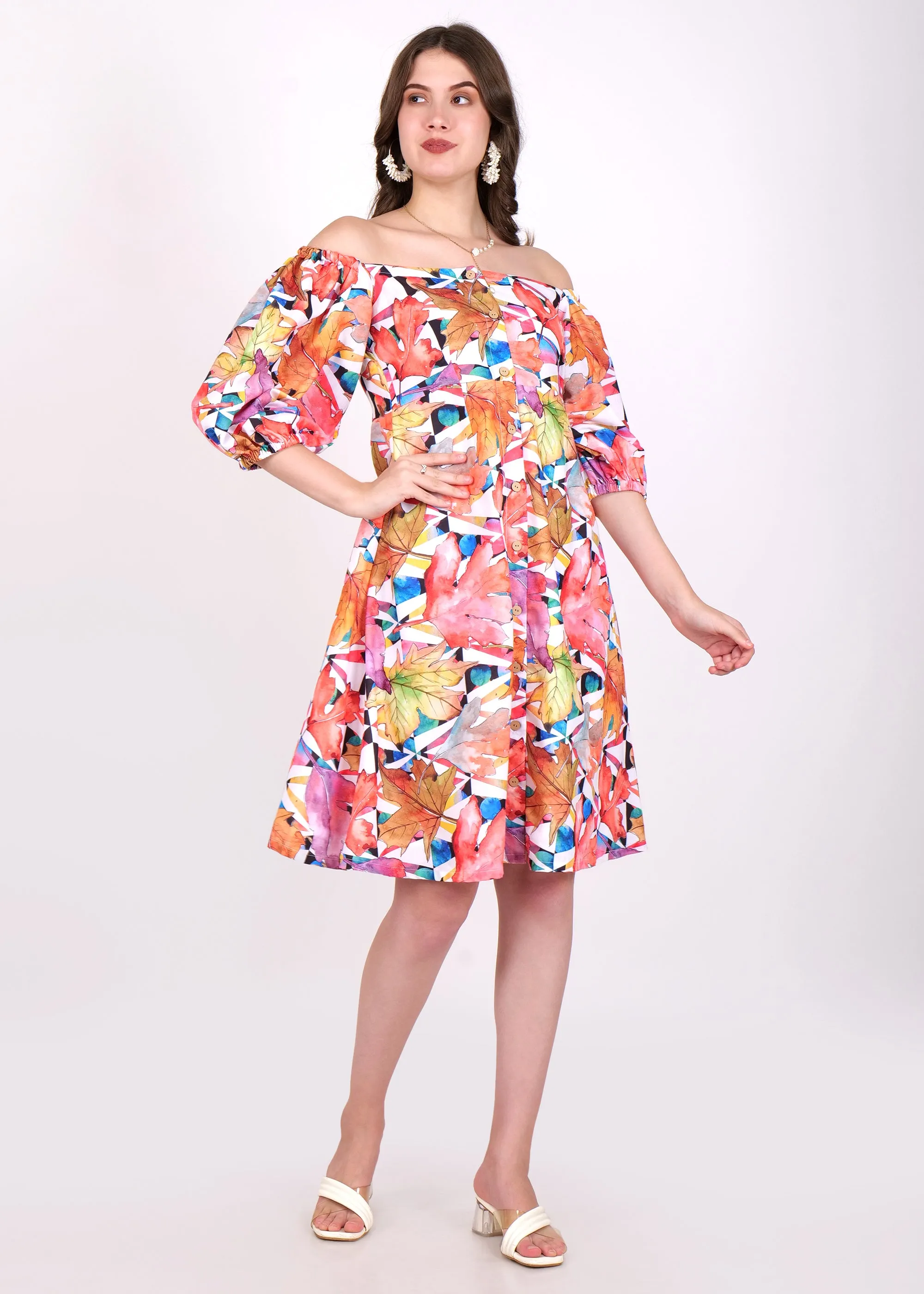 Magic Linnen Autumn Bloom Off-Shoulder Dress