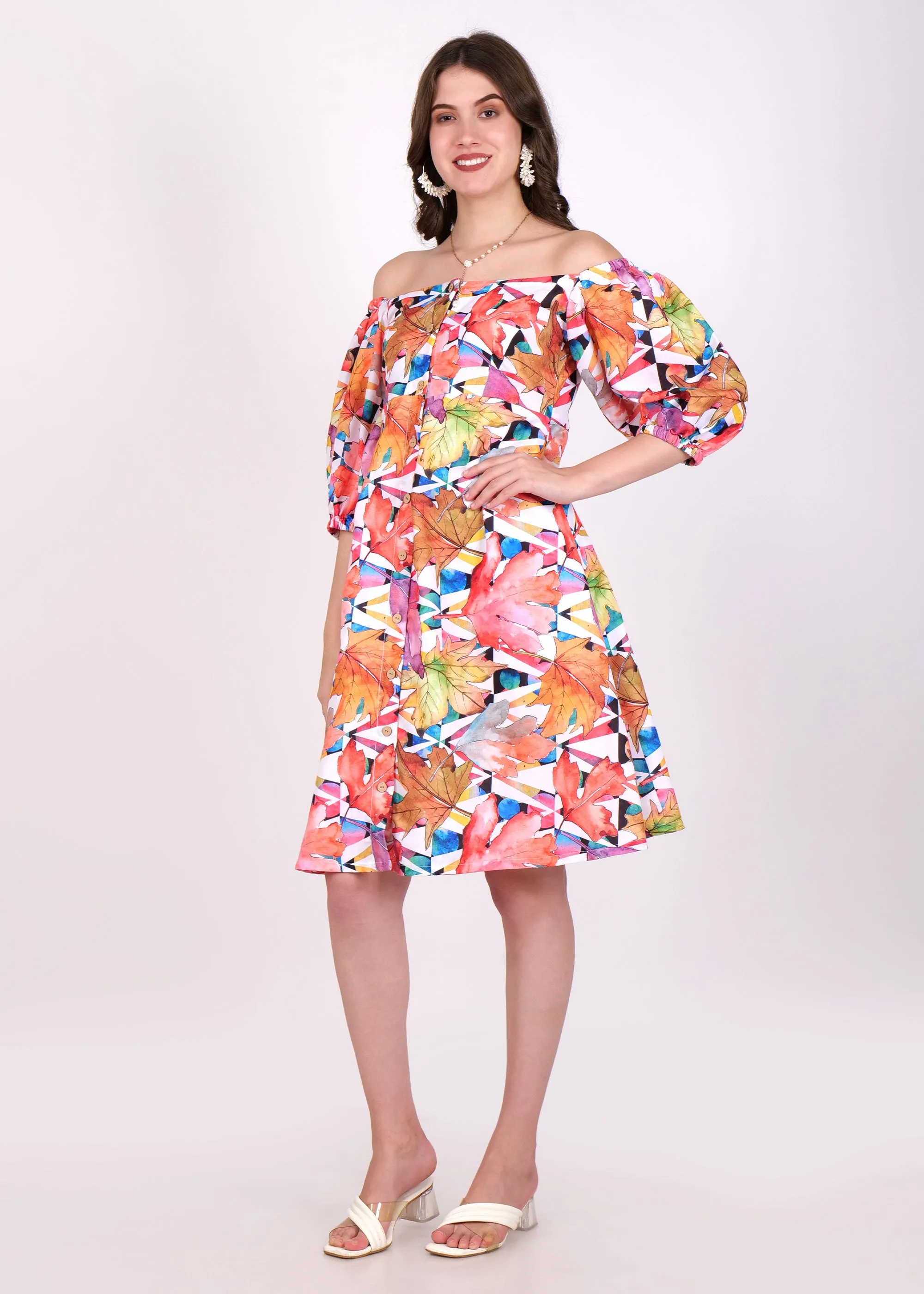 Magic Linnen Autumn Bloom Off-Shoulder Dress