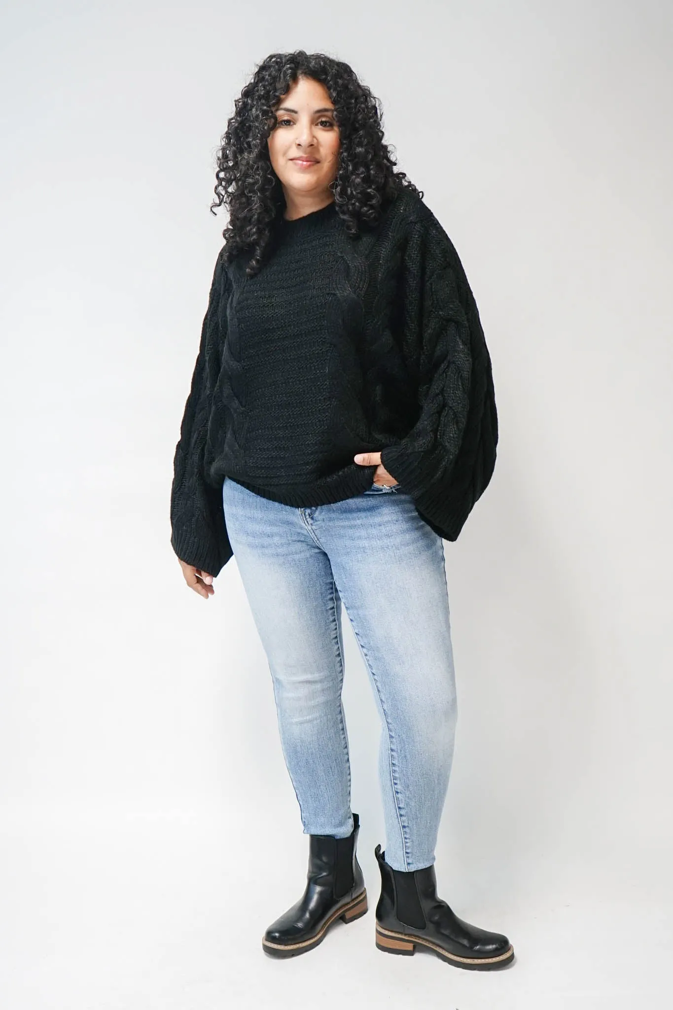 Mary Bell Sleeve Cable Knit Sweater in Black