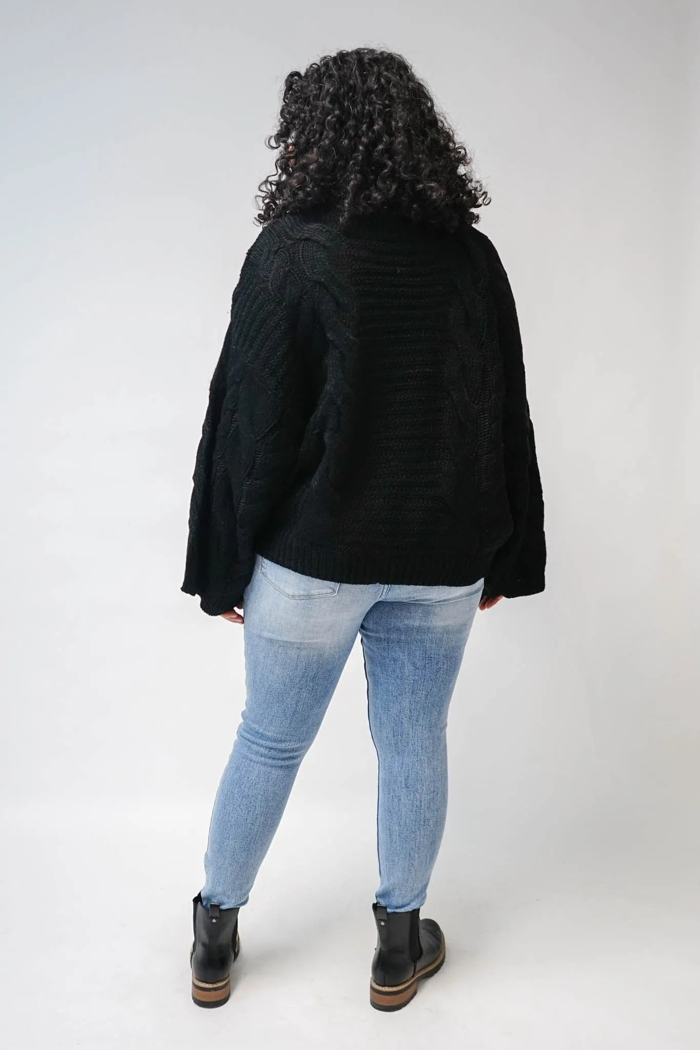 Mary Bell Sleeve Cable Knit Sweater in Black