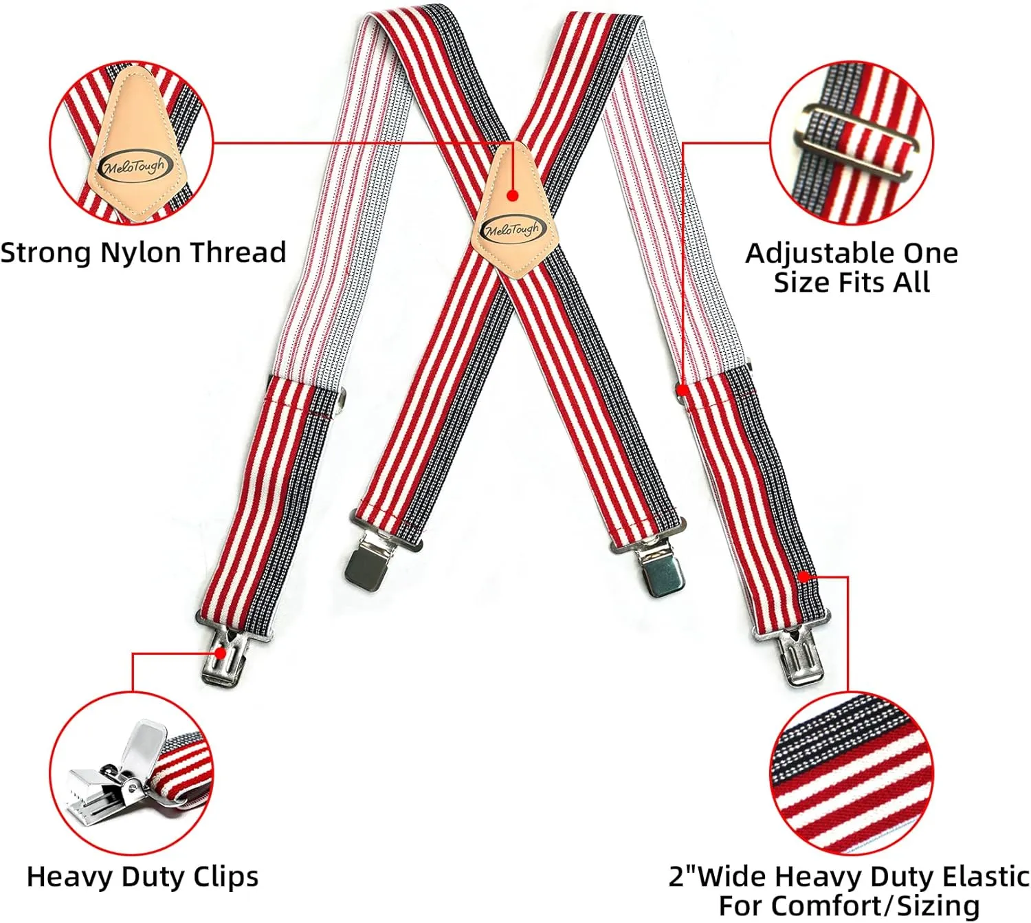 MELOTOUGH Men's Suspenders Fully Elastic 2 inch Wide X back Heavy Duty Work Suspenders