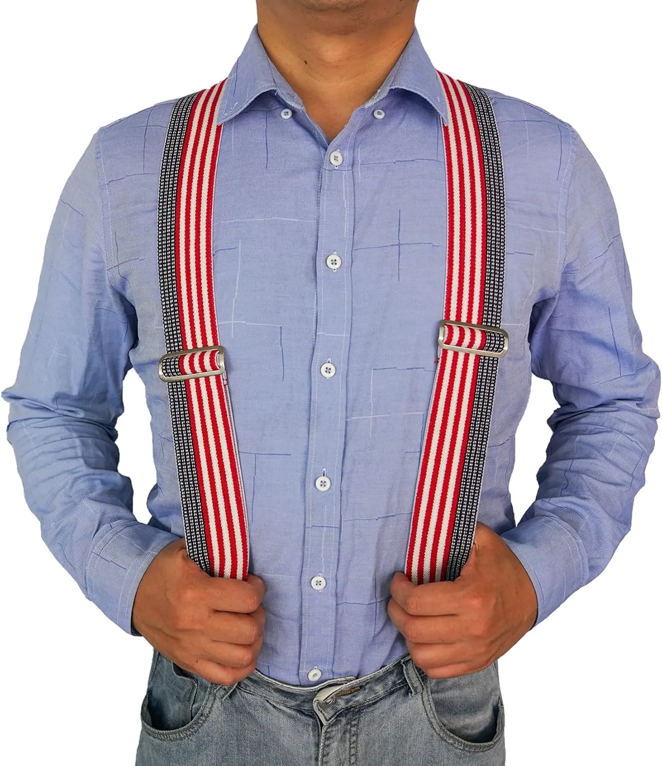MELOTOUGH Men's Suspenders Fully Elastic 2 inch Wide X back Heavy Duty Work Suspenders