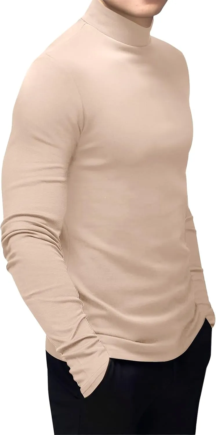 Men's Fashion Mock Turtleneck T-Shirts Long Sleeve Pullover Sweater Basic Designed Undershirt Slim Fit Top