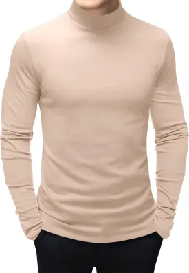 Men's Fashion Mock Turtleneck T-Shirts Long Sleeve Pullover Sweater Basic Designed Undershirt Slim Fit Top
