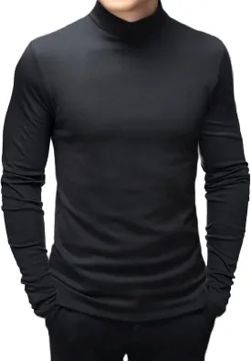 Men's Fashion Mock Turtleneck T-Shirts Long Sleeve Pullover Sweater Basic Designed Undershirt Slim Fit Top