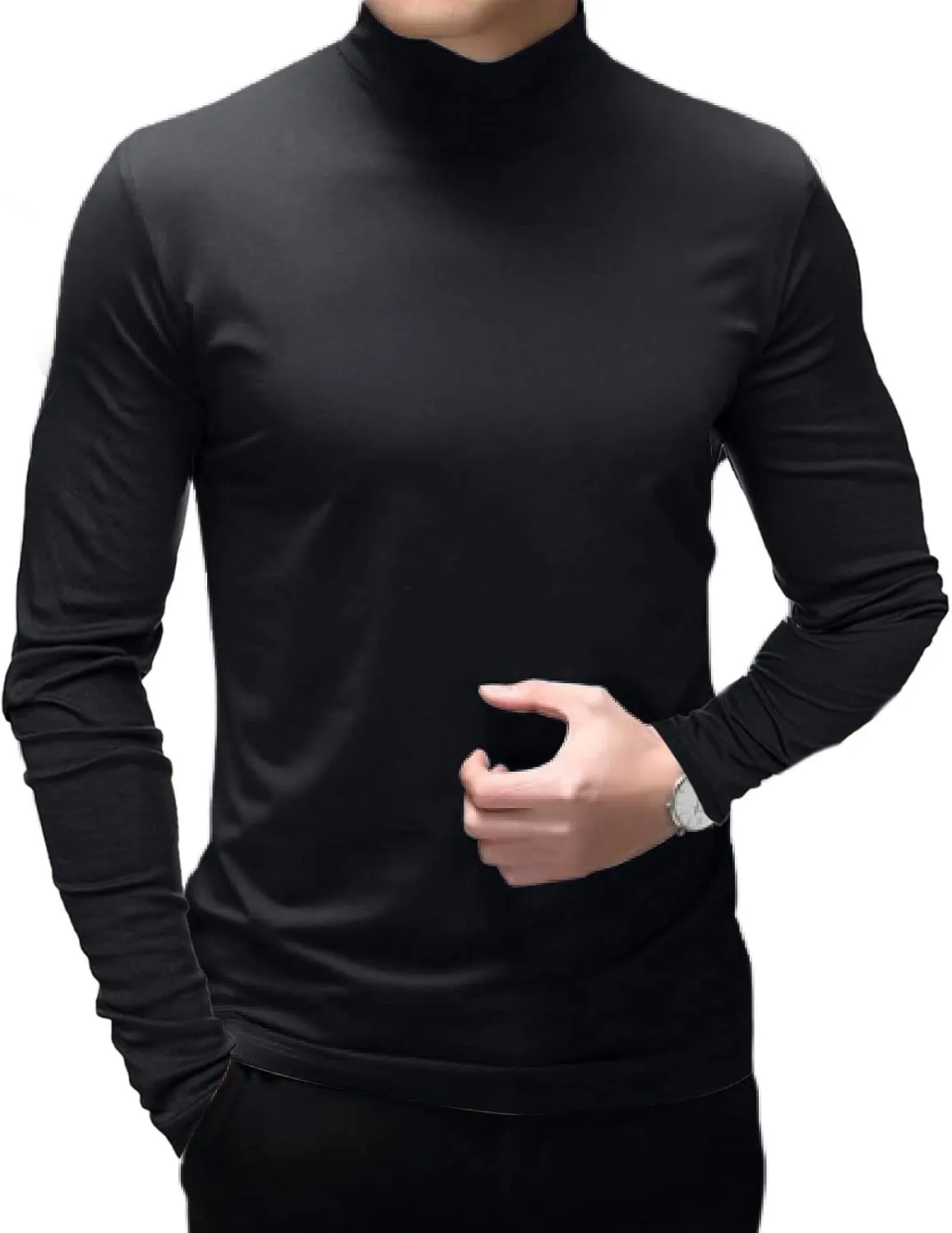 Men's Fashion Mock Turtleneck T-Shirts Long Sleeve Pullover Sweater Basic Designed Undershirt Slim Fit Top