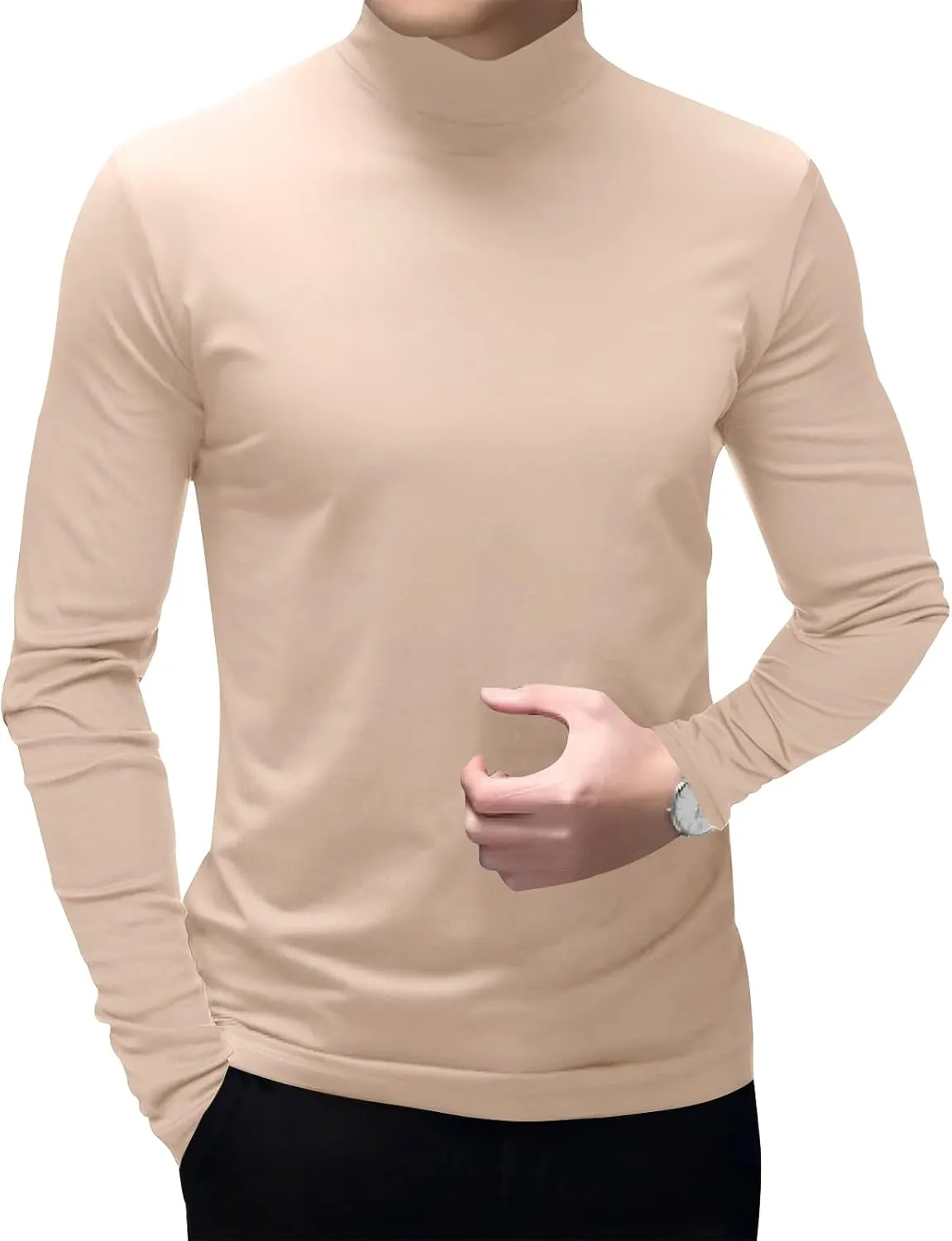 Men's Fashion Mock Turtleneck T-Shirts Long Sleeve Pullover Sweater Basic Designed Undershirt Slim Fit Top