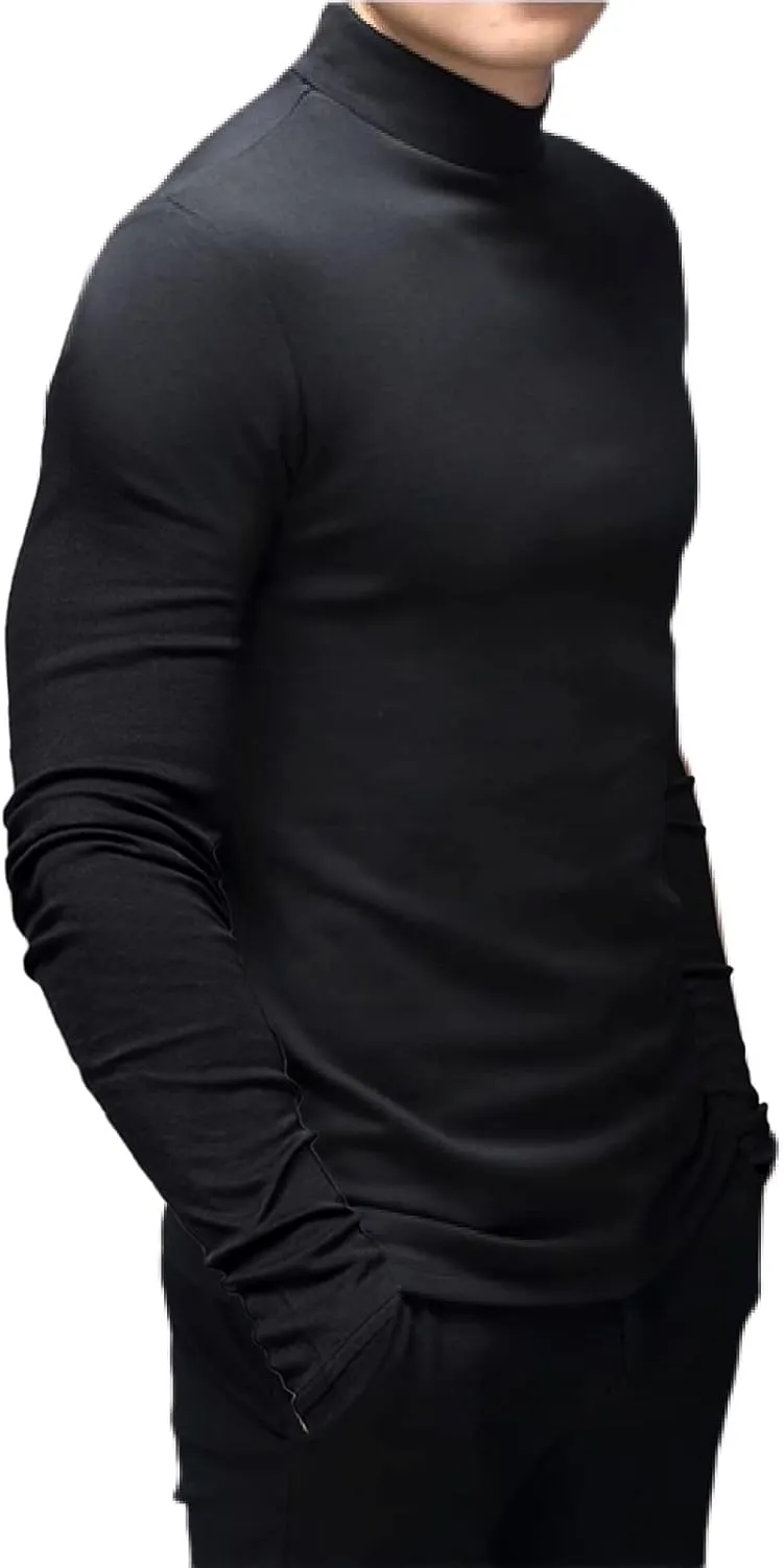 Men's Fashion Mock Turtleneck T-Shirts Long Sleeve Pullover Sweater Basic Designed Undershirt Slim Fit Top