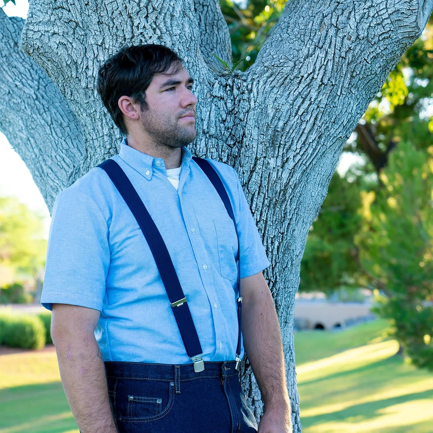 Mens Heavy Duty X- Back Suspenders-Adjustable Size, Long & Elastic Braces