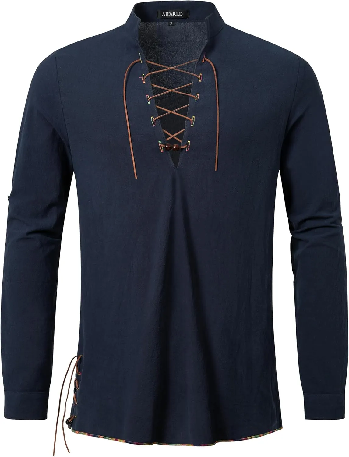 Men's Long Sleeve Shirts Retro Style Lace up for Medieval,Viking,Hippie Halloween Cosplay Pirate Renaissance Costume