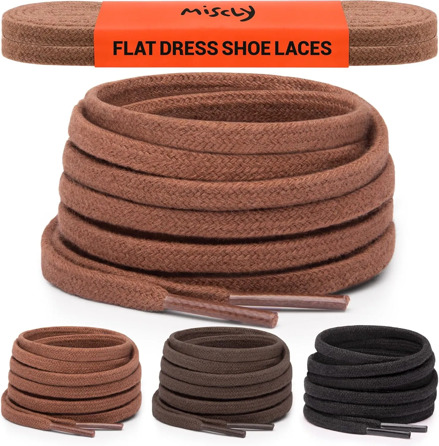 Miscly Flat Dress Shoe laces for Chukka Desert Boot, Dress Shoes and Dress Boots [1 Pair] 3/16 Thin, 100% Cotton