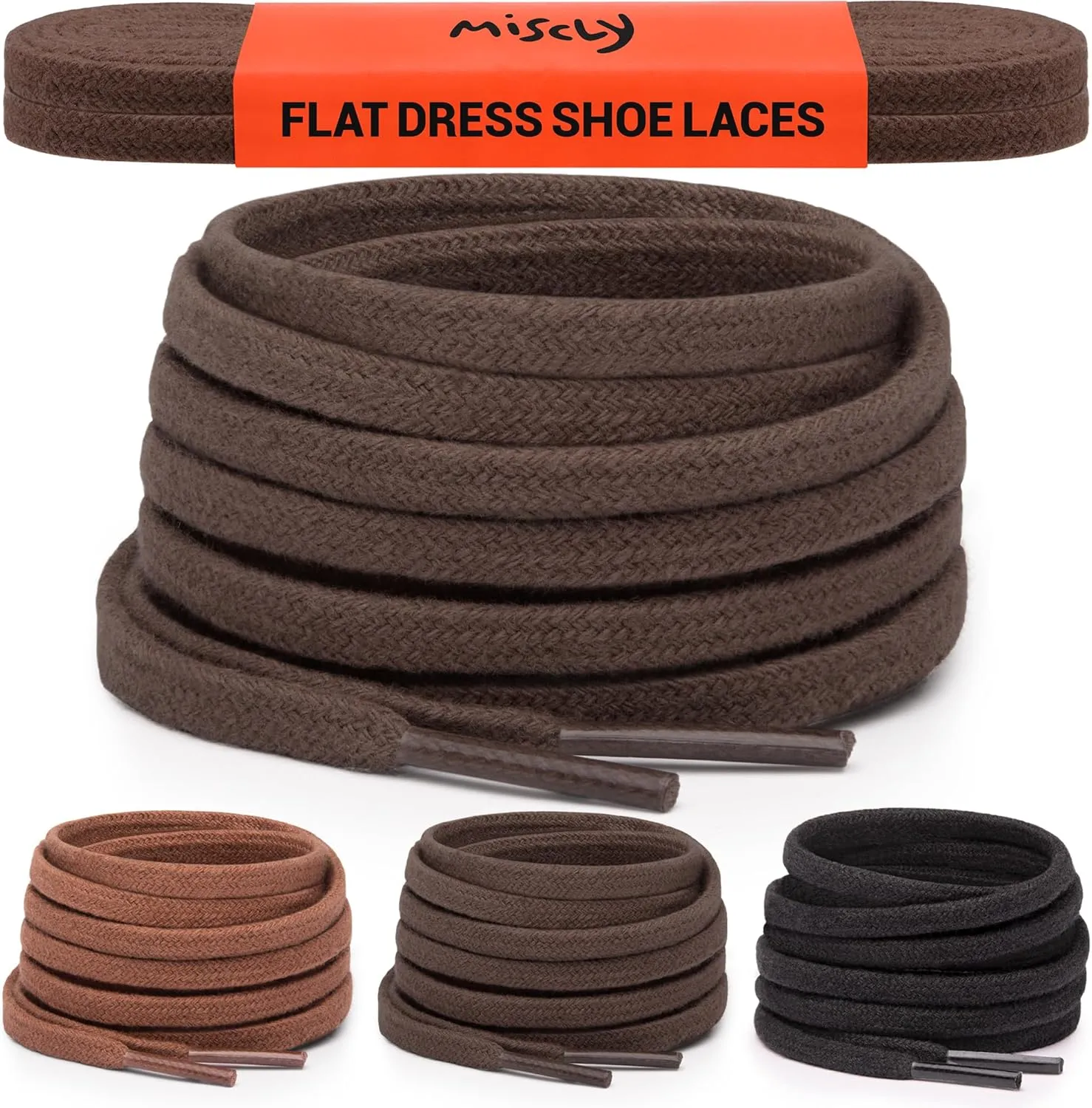 Miscly Flat Dress Shoe laces for Chukka Desert Boot, Dress Shoes and Dress Boots [1 Pair] 3/16 Thin, 100% Cotton