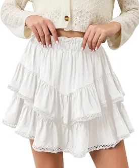 MISSACTIVER Womens Flowy Ruffle Tiered Shorts Elastic High Waist Pleated Mini Skirt Boho Crochet Skort