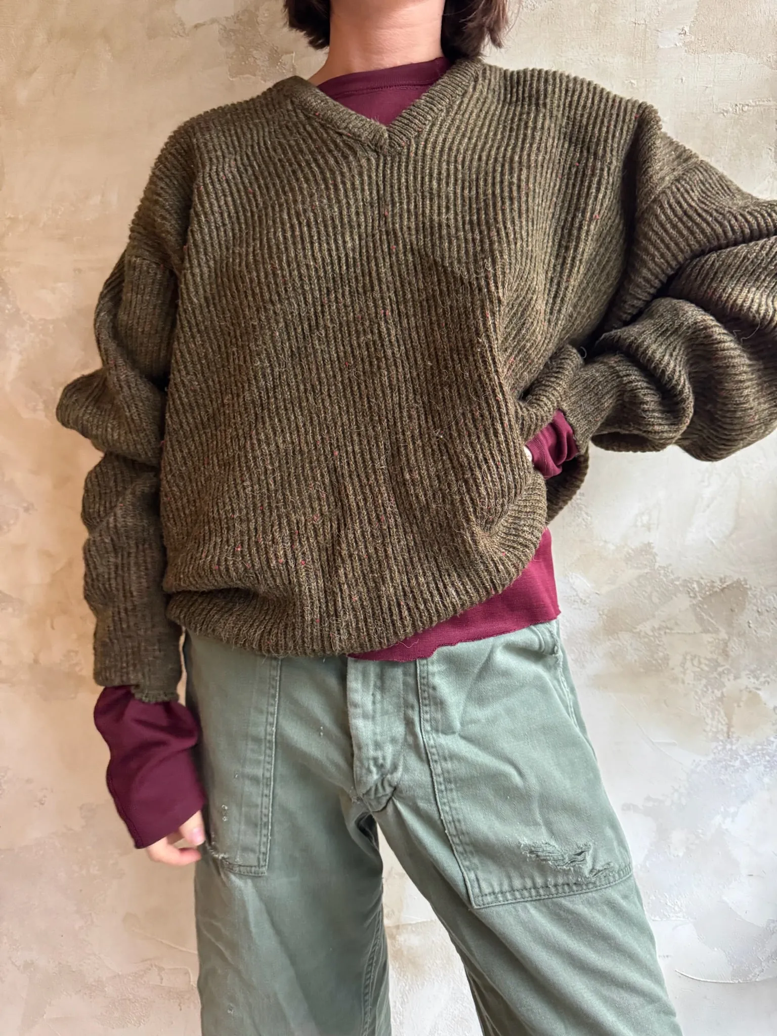 Olive Ribbed Pullover