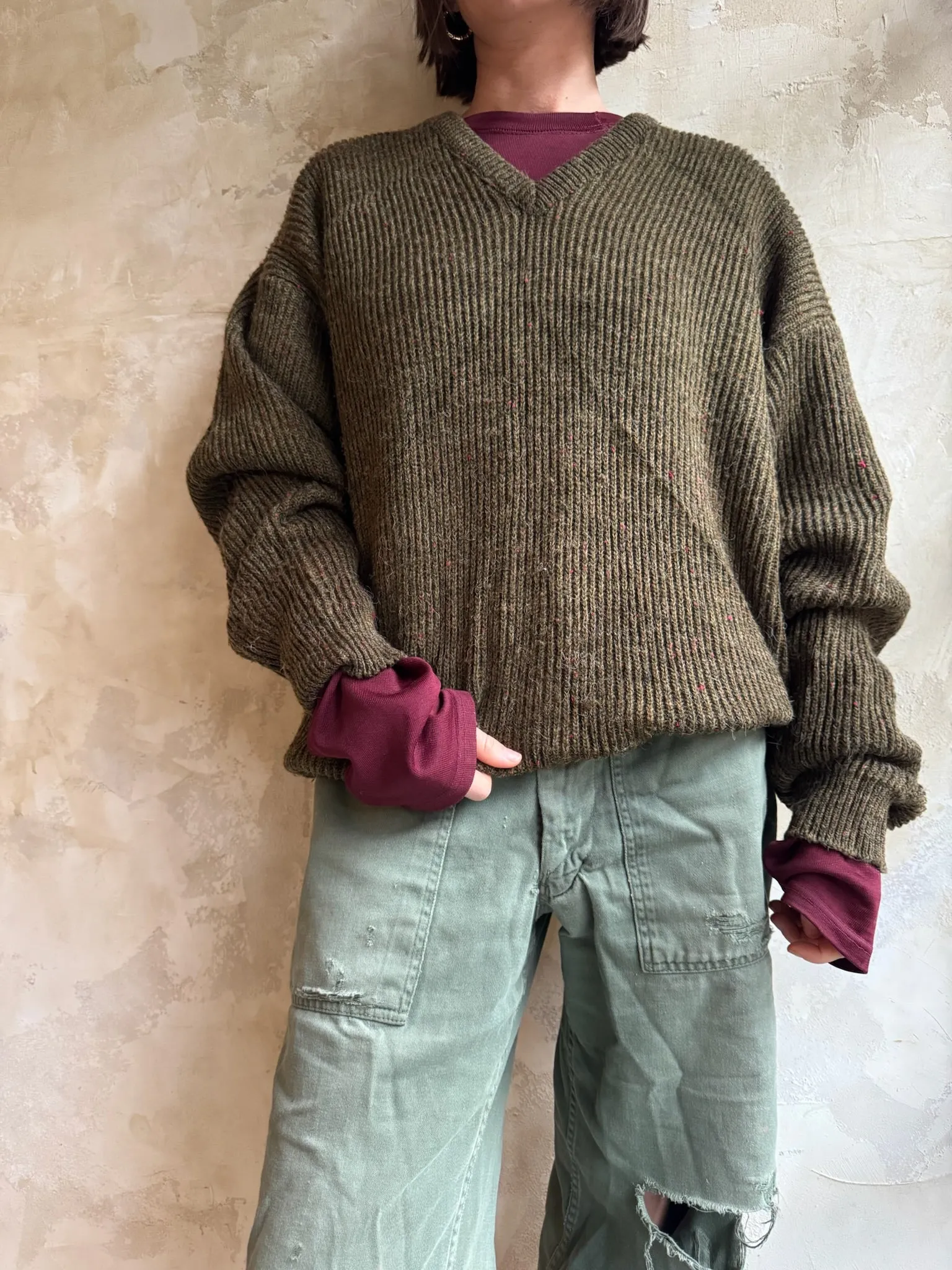 Olive Ribbed Pullover