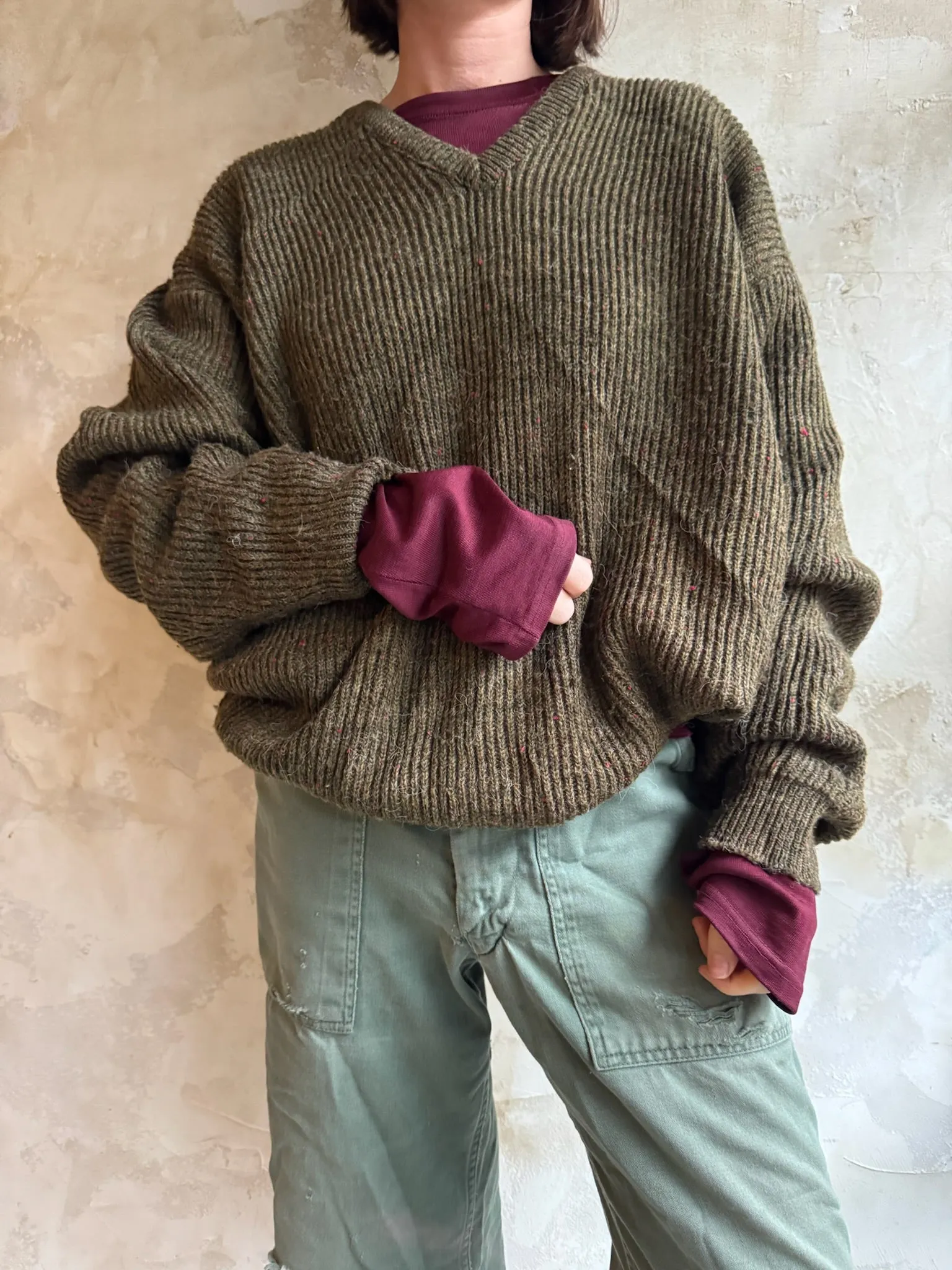 Olive Ribbed Pullover