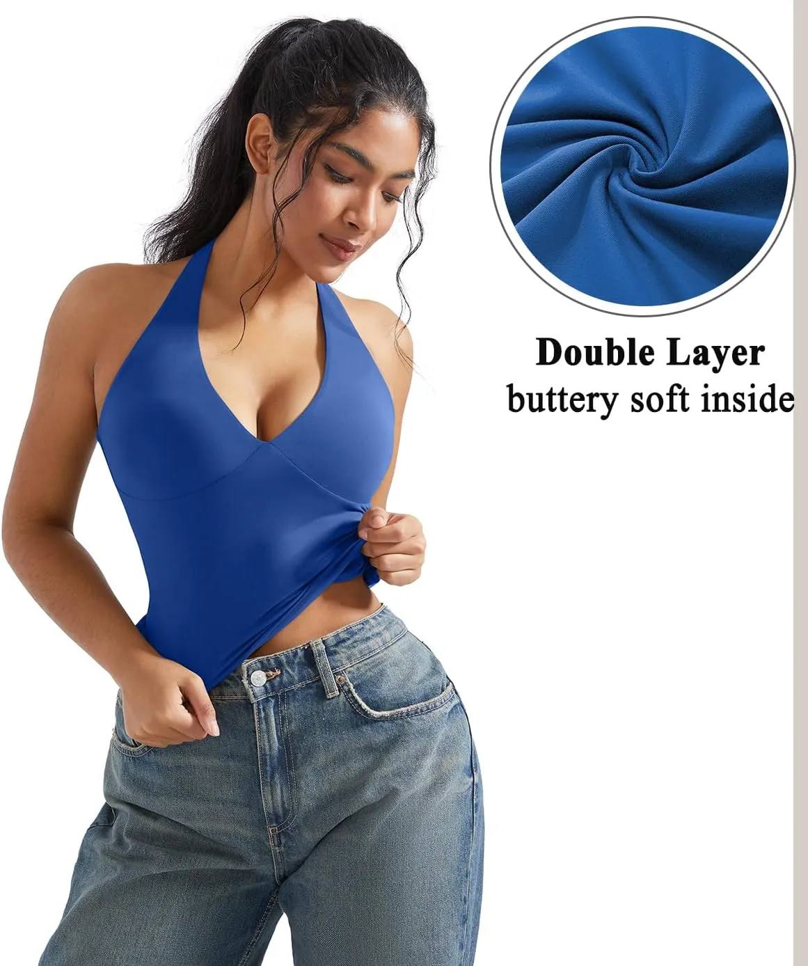 OMKAGI Womens Tank Tops Sexy Halter V Neck Going Out Tops Sleeveless Y2K Crop Top