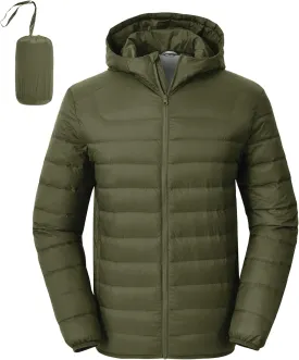 Rdruko Men's Down Puffer Jacket with Hood Packable Lightweight Puffy Hooded Winter Coat Light Thin Insulated Jacket