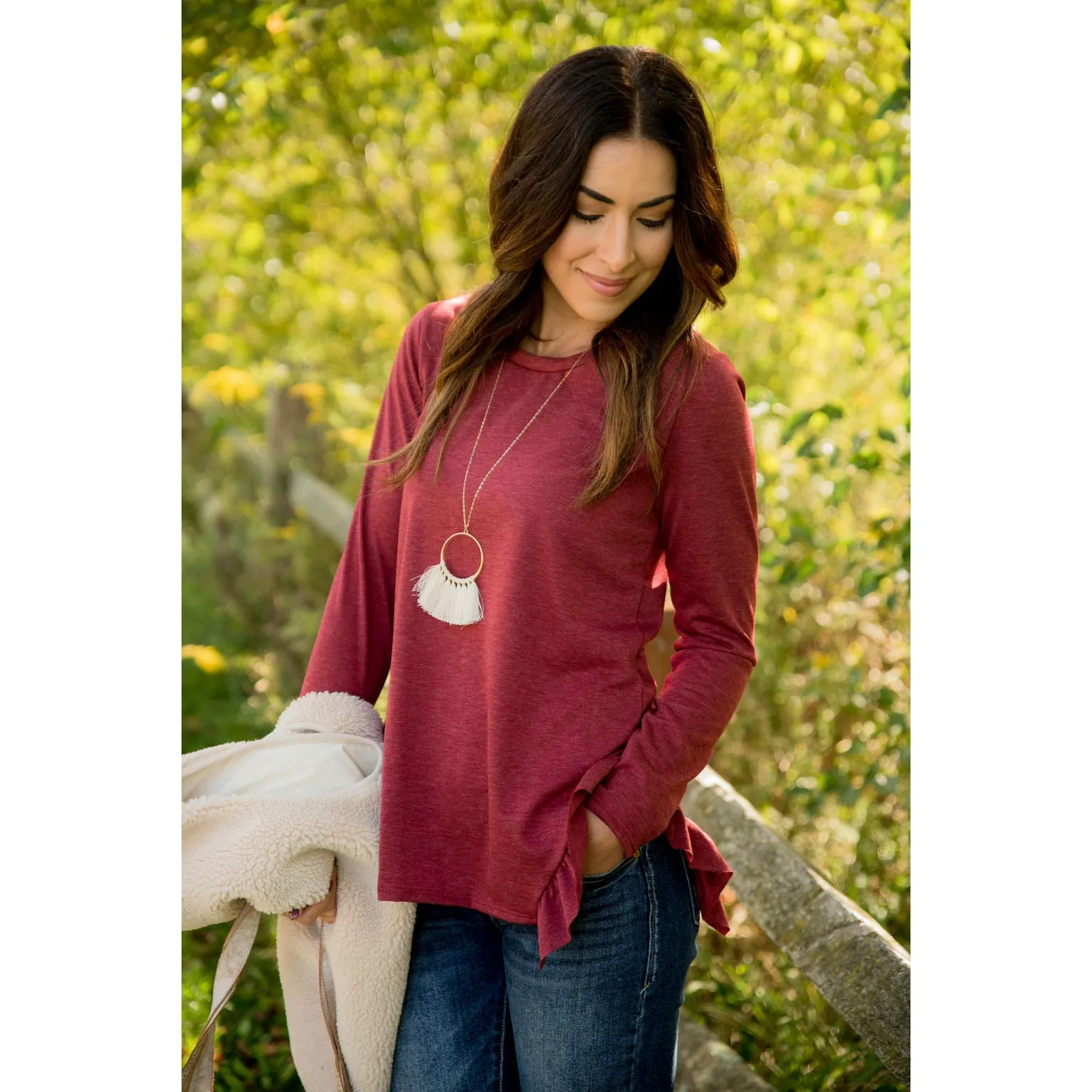 Ruffle V Slit Sweatshirt
