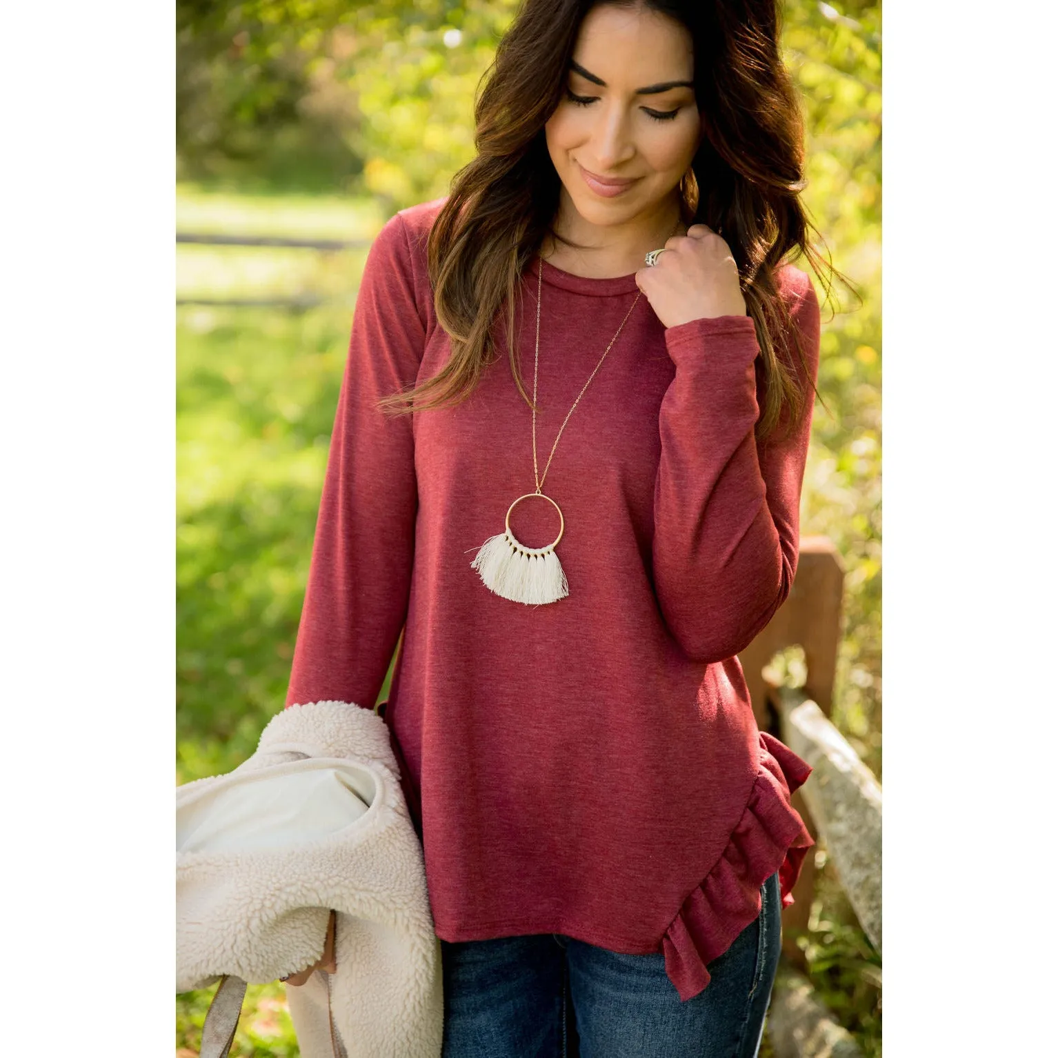 Ruffle V Slit Sweatshirt