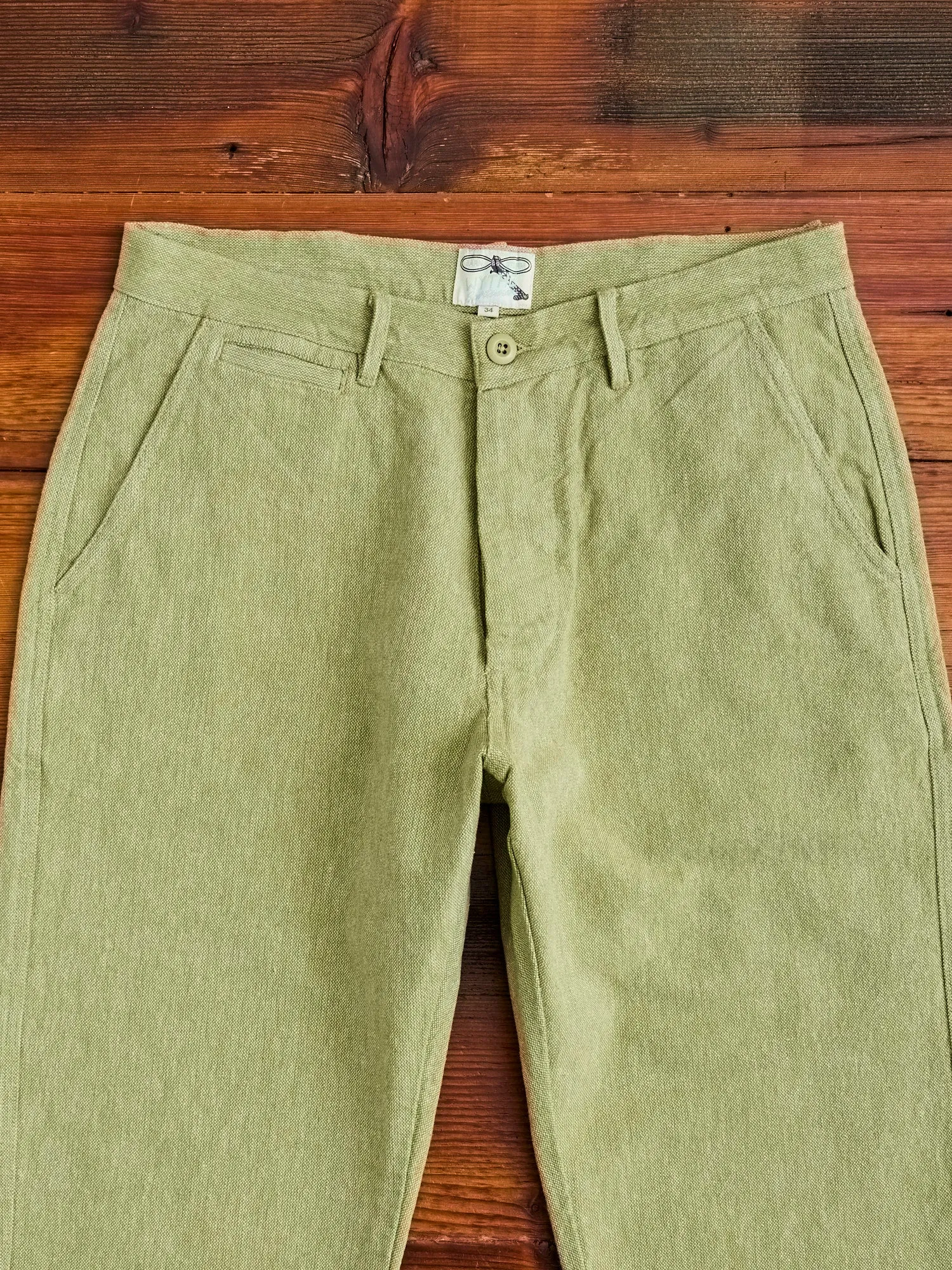 Rustic Plainweave Flat Front Chino in Olive