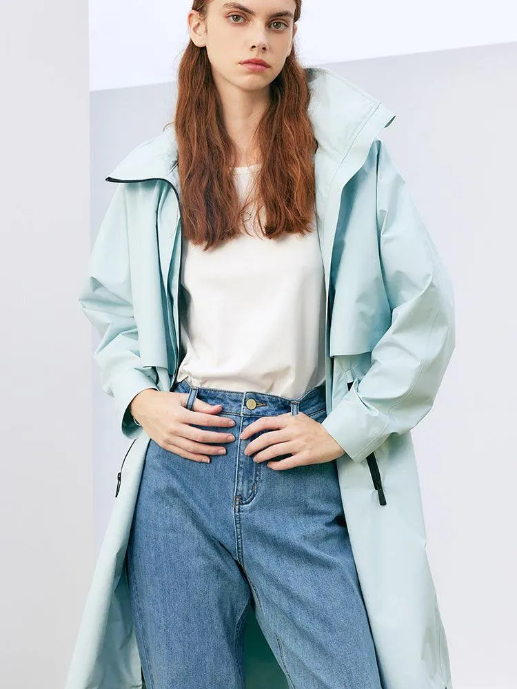 Sea Blue Hoodie Silm Trench Coat