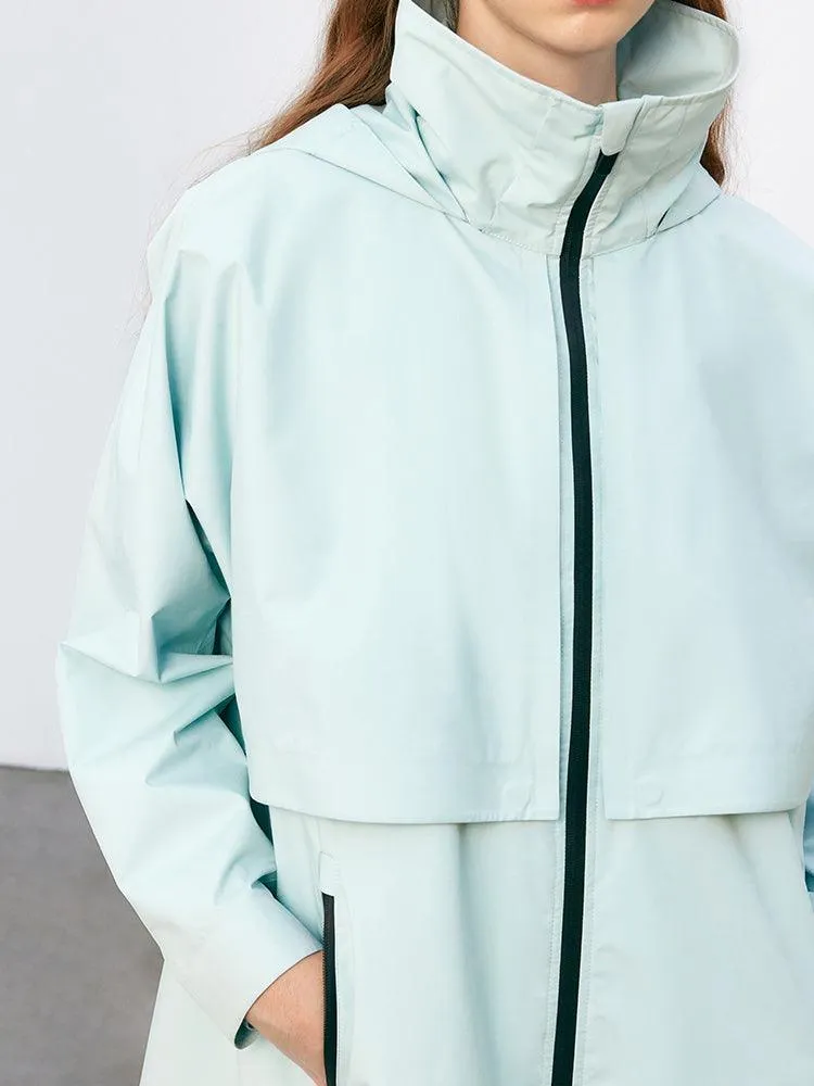 Sea Blue Hoodie Silm Trench Coat