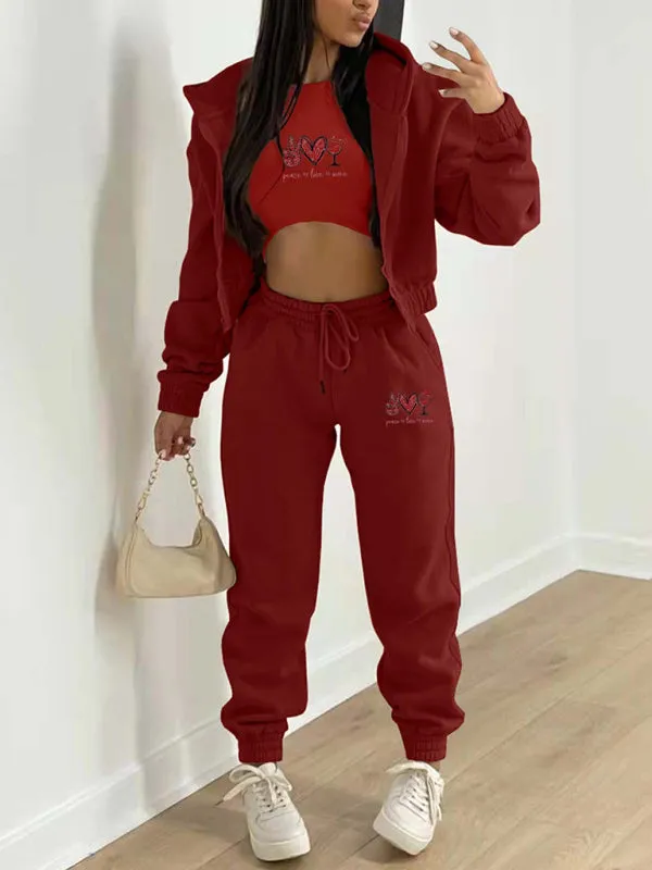 Sweatpants, Hooded Sweatshirt, and Crop Tank 3-Piece Sport Ensemble
