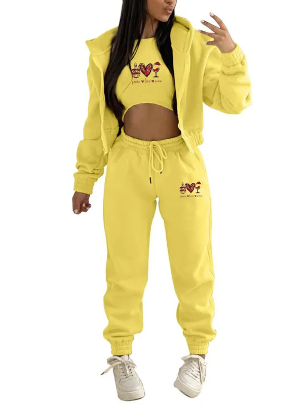 Sweatpants, Hooded Sweatshirt, and Crop Tank 3-Piece Sport Ensemble