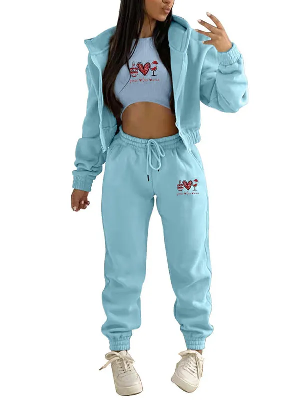 Sweatpants, Hooded Sweatshirt, and Crop Tank 3-Piece Sport Ensemble