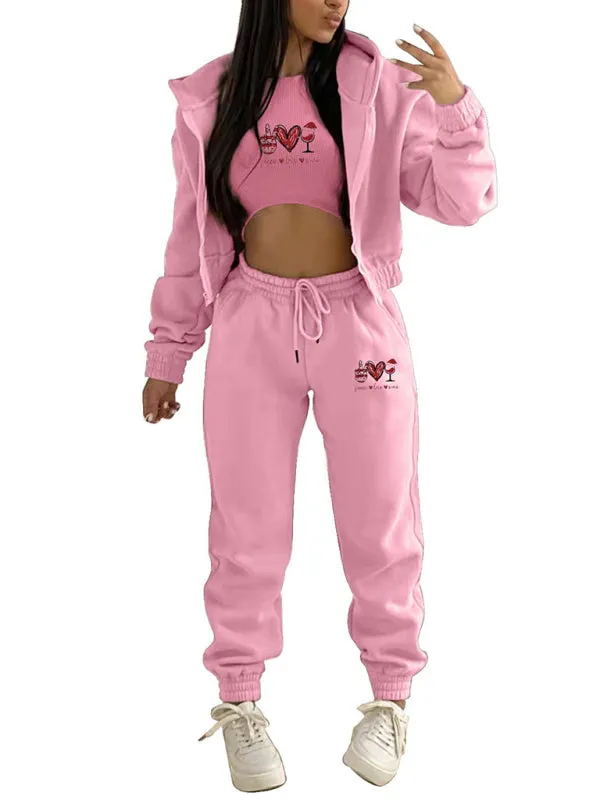 Sweatpants, Hooded Sweatshirt, and Crop Tank 3-Piece Sport Ensemble
