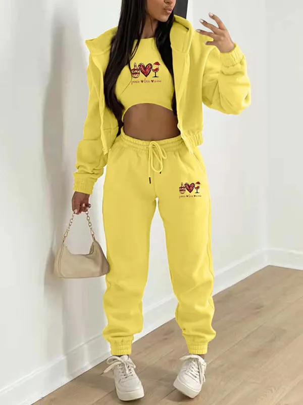 Sweatpants, Hooded Sweatshirt, and Crop Tank 3-Piece Sport Ensemble