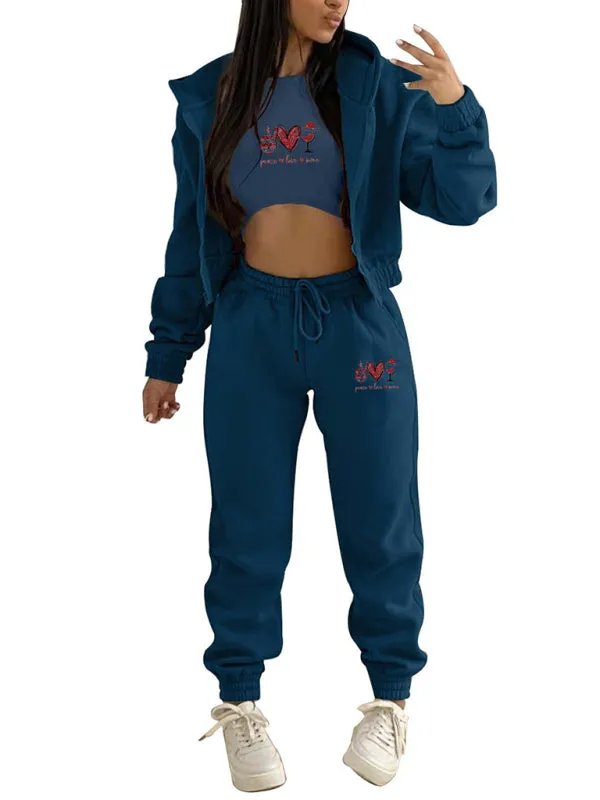 Sweatpants, Hooded Sweatshirt, and Crop Tank 3-Piece Sport Ensemble