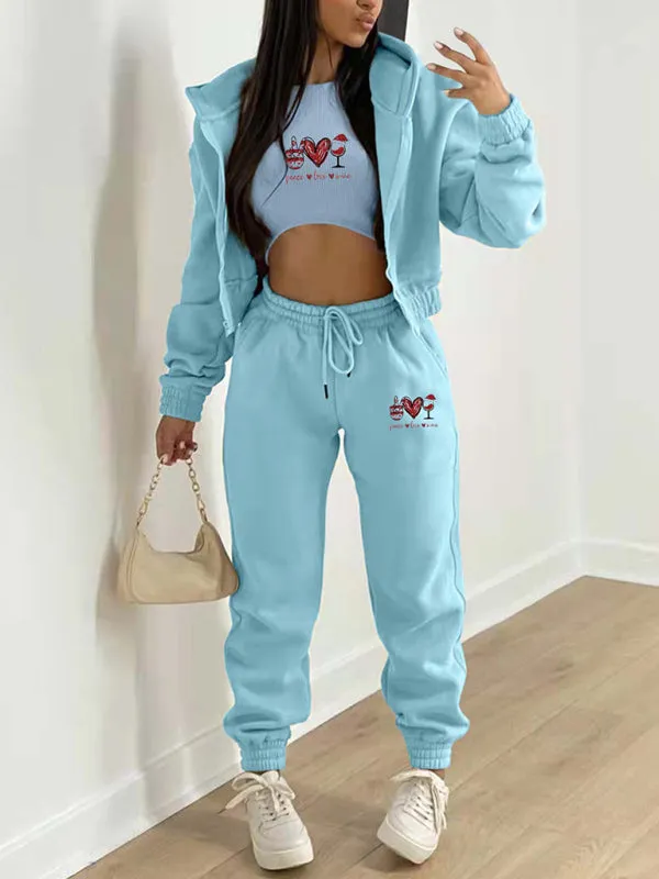 Sweatpants, Hooded Sweatshirt, and Crop Tank 3-Piece Sport Ensemble