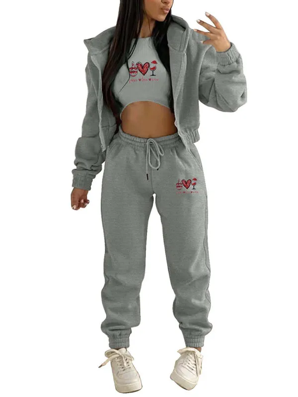 Sweatpants, Hooded Sweatshirt, and Crop Tank 3-Piece Sport Ensemble