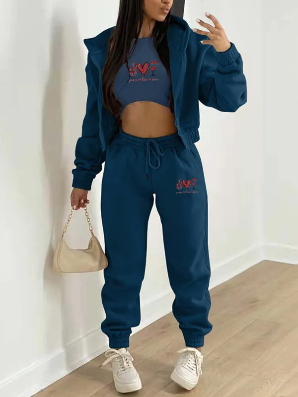 Sweatpants, Hooded Sweatshirt, and Crop Tank 3-Piece Sport Ensemble