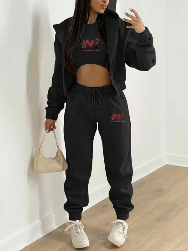 Sweatpants, Hooded Sweatshirt, and Crop Tank 3-Piece Sport Ensemble