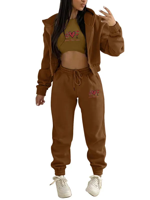 Sweatpants, Hooded Sweatshirt, and Crop Tank 3-Piece Sport Ensemble