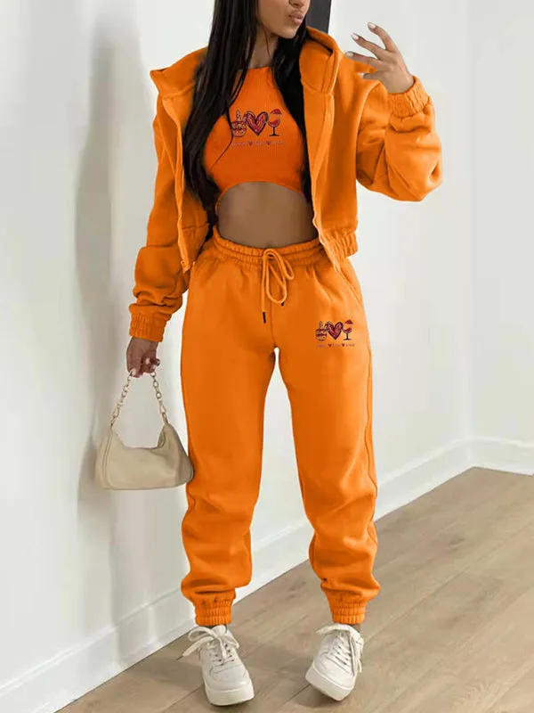 Sweatpants, Hooded Sweatshirt, and Crop Tank 3-Piece Sport Ensemble