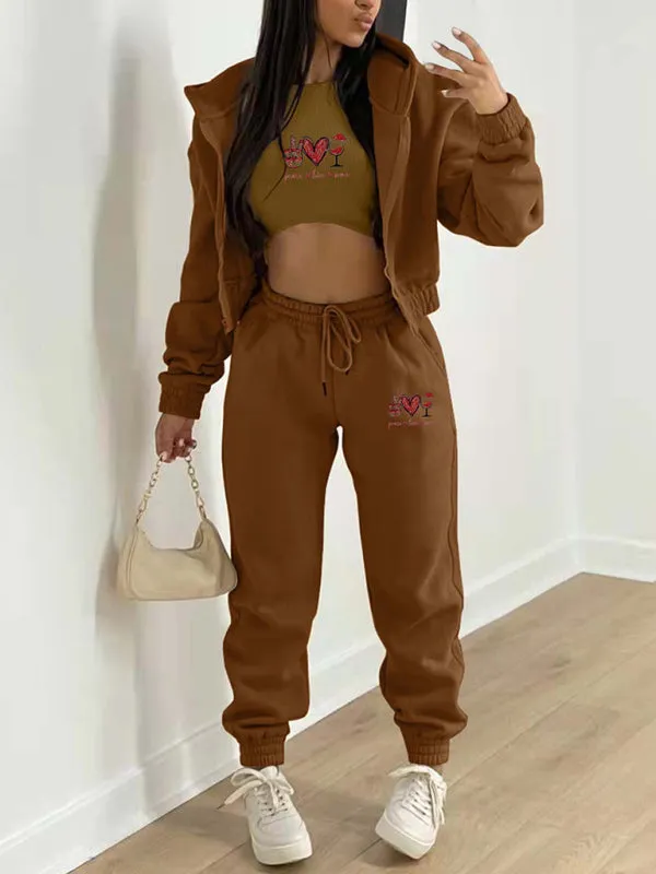 Sweatpants, Hooded Sweatshirt, and Crop Tank 3-Piece Sport Ensemble