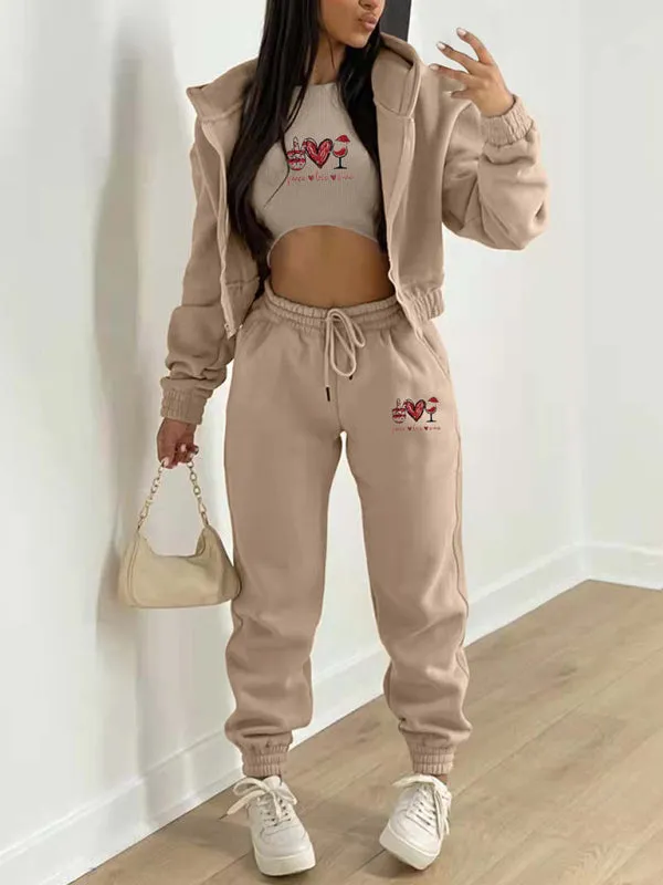 Sweatpants, Hooded Sweatshirt, and Crop Tank 3-Piece Sport Ensemble