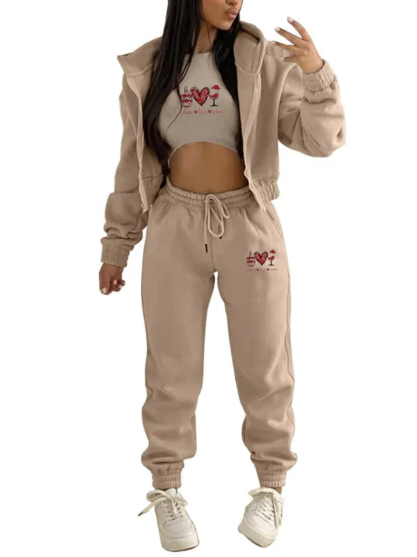 Sweatpants, Hooded Sweatshirt, and Crop Tank 3-Piece Sport Ensemble