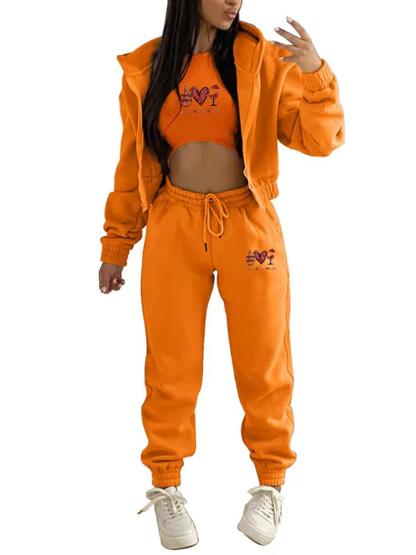 Sweatpants, Hooded Sweatshirt, and Crop Tank 3-Piece Sport Ensemble