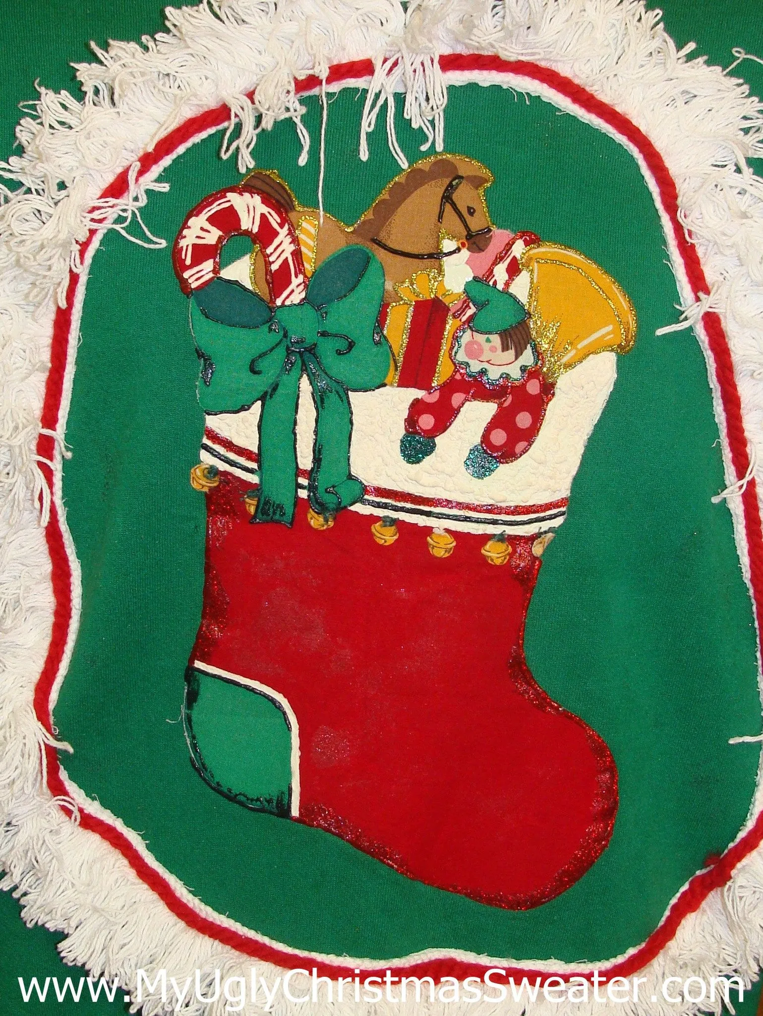 Tacky Christmas Sweatshirt Red Stocking with Horse