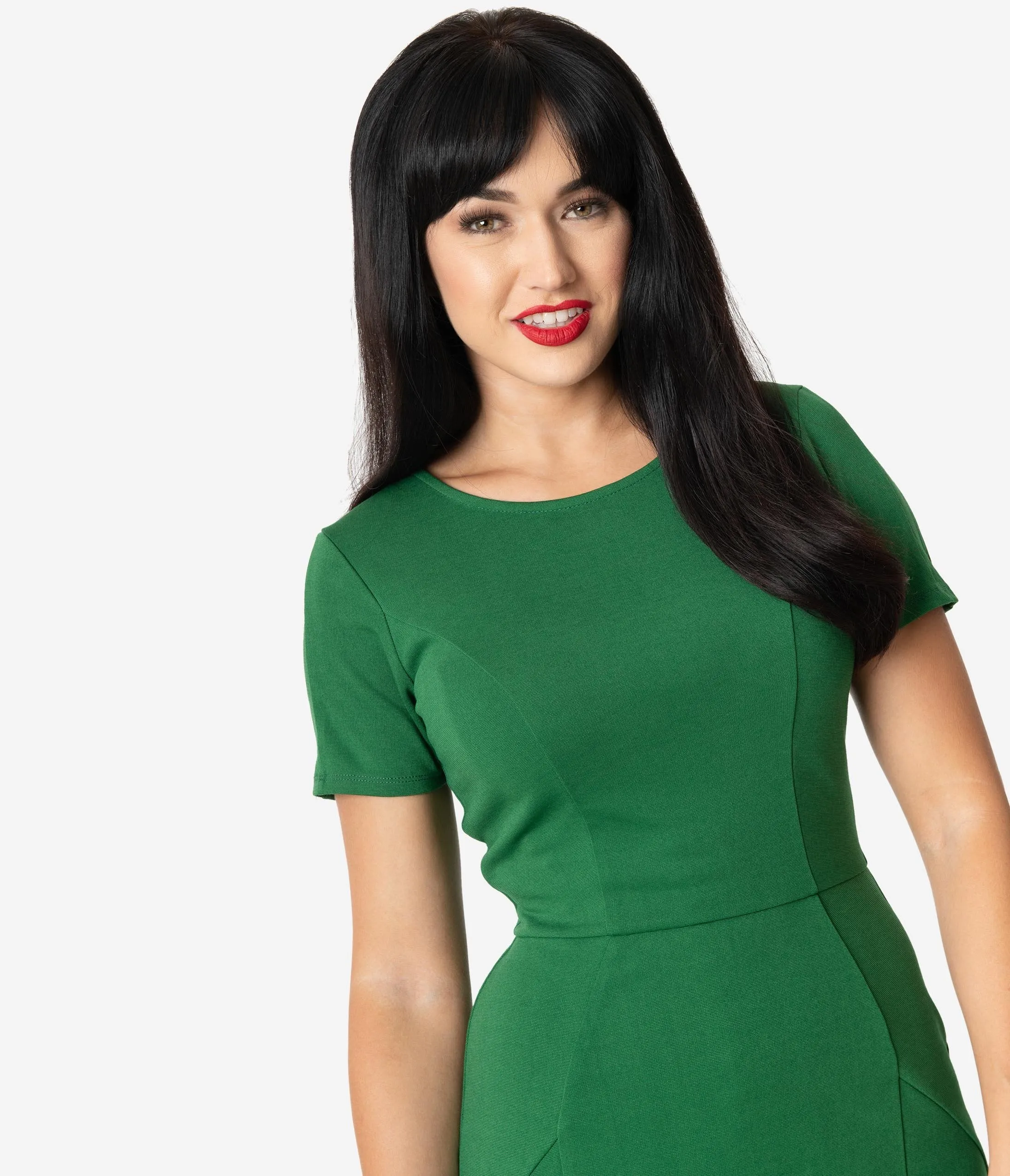 Unique Vintage 1960s Green Short Sleeve Mod Wiggle Dress